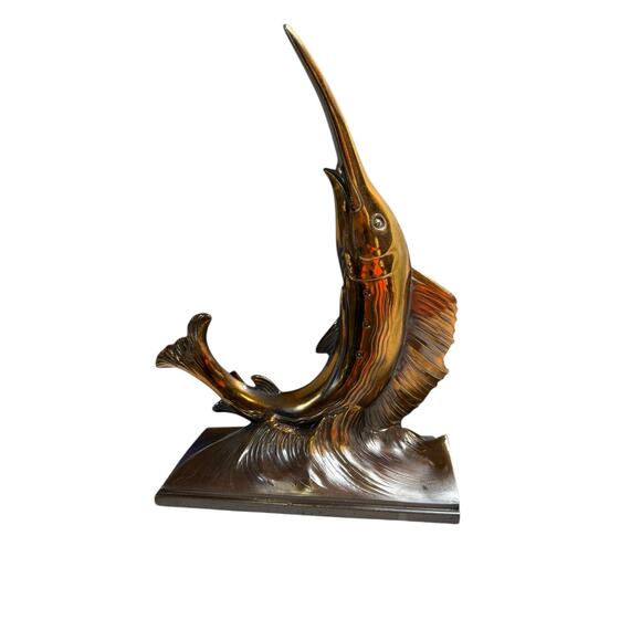 Vintage Bronze Swordfish Table Decor Bookend - Picture 4 of 7